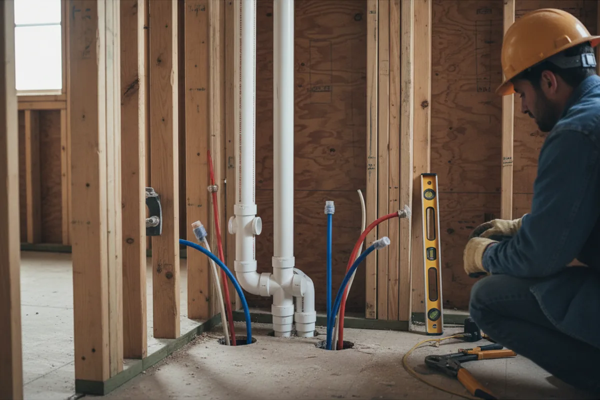 Drain and supply rough-in during Sump Pump Repair in Edwards